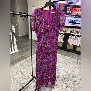 Vanessa Bruno Vibrant Purple Floral Midi Dress
